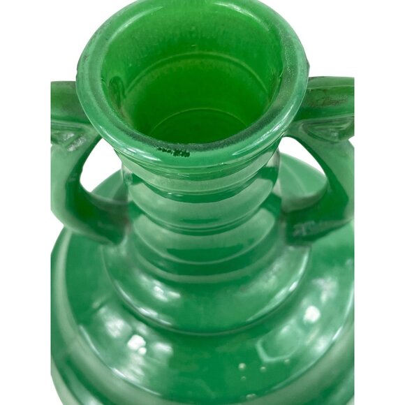 Vintage Green Glass Double Handle Vase - Picture 3 of 12